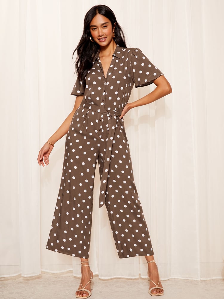 Friends Like These Brown Collar Button Through Culotte Jumpsuit - Image 1 of 4 Friends Like These Brown Collar Button Through Culotte Jumpsuit - Image 1 of 4