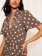 Friends Like These Brown Collar Button Through Culotte Jumpsuit - Image 2 of 4