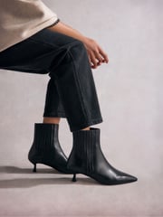 Black Tabitha Simmons Kitten Heel Elvina Leather Ankle Boots - Image 1 of 10