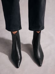 Black Tabitha Simmons Kitten Heel Elvina Leather Ankle Boots - Image 4 of 10