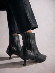 Black Tabitha Simmons Kitten Heel Elvina Leather Ankle Boots - Image 6 of 10