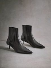 Black Tabitha Simmons Kitten Heel Elvina Leather Ankle Boots - Image 7 of 10