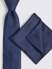 MOSS Dark Blue Textured Tie - Image 4 of 4