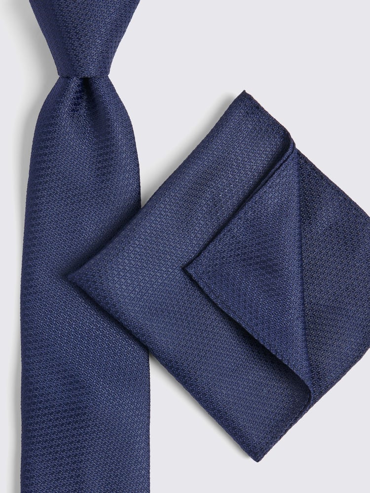 MOSS Dark Blue Textured Tie - Image 4 of 4