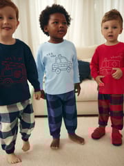 Red/Navy/Blue Vehicle Check Woven Bottom Pyjamas 3 Pack (9mths-8yrs) - Image 1 of 11