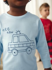 Red/Navy/Blue Vehicle Check Woven Bottom Pyjamas 3 Pack (9mths-8yrs) - Image 5 of 11