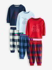 Red/Navy/Blue Vehicle Check Woven Bottom Pyjamas 3 Pack (9mths-8yrs) - Image 6 of 11