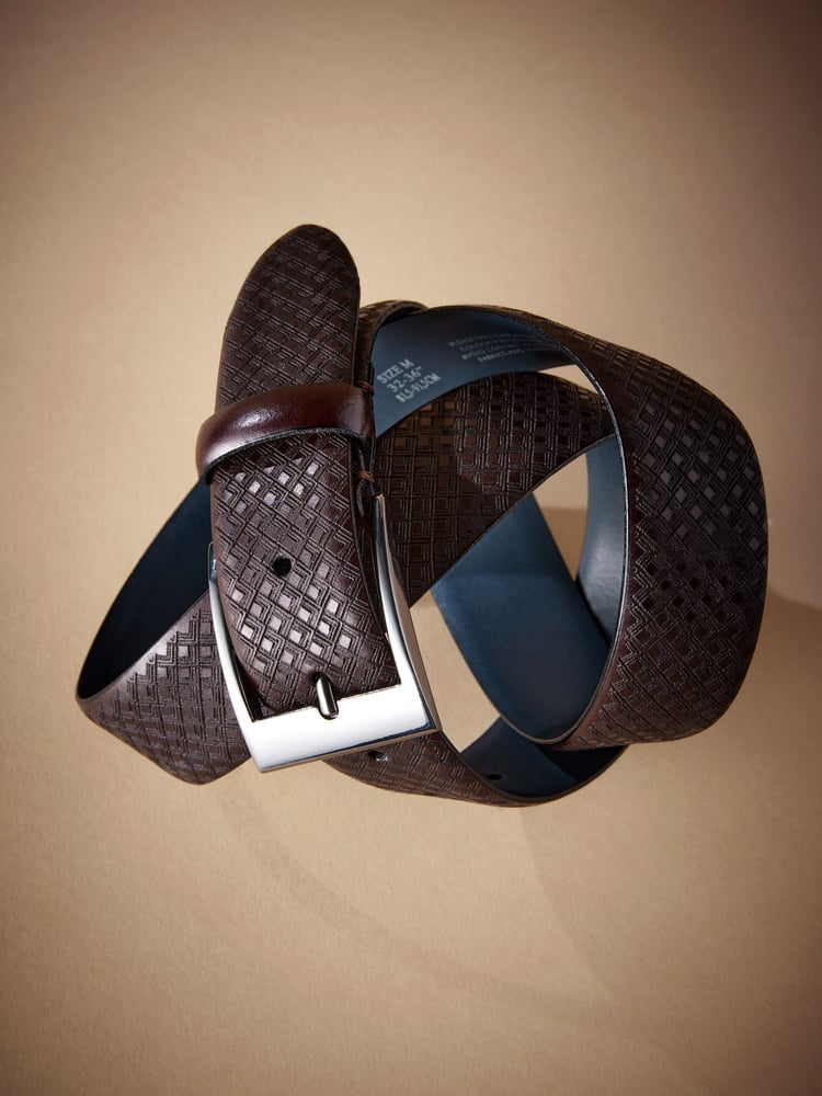 Dark Brown Geometric Signature Laser Engraved Belt - Image 2 of 4