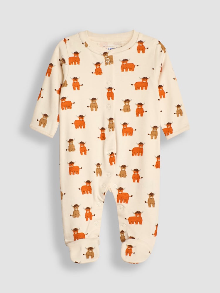 JoJo Maman Bébé Rust Cow Cotton Footed Animal Print Sleepsuits 3-Pack - Image 2 of 8