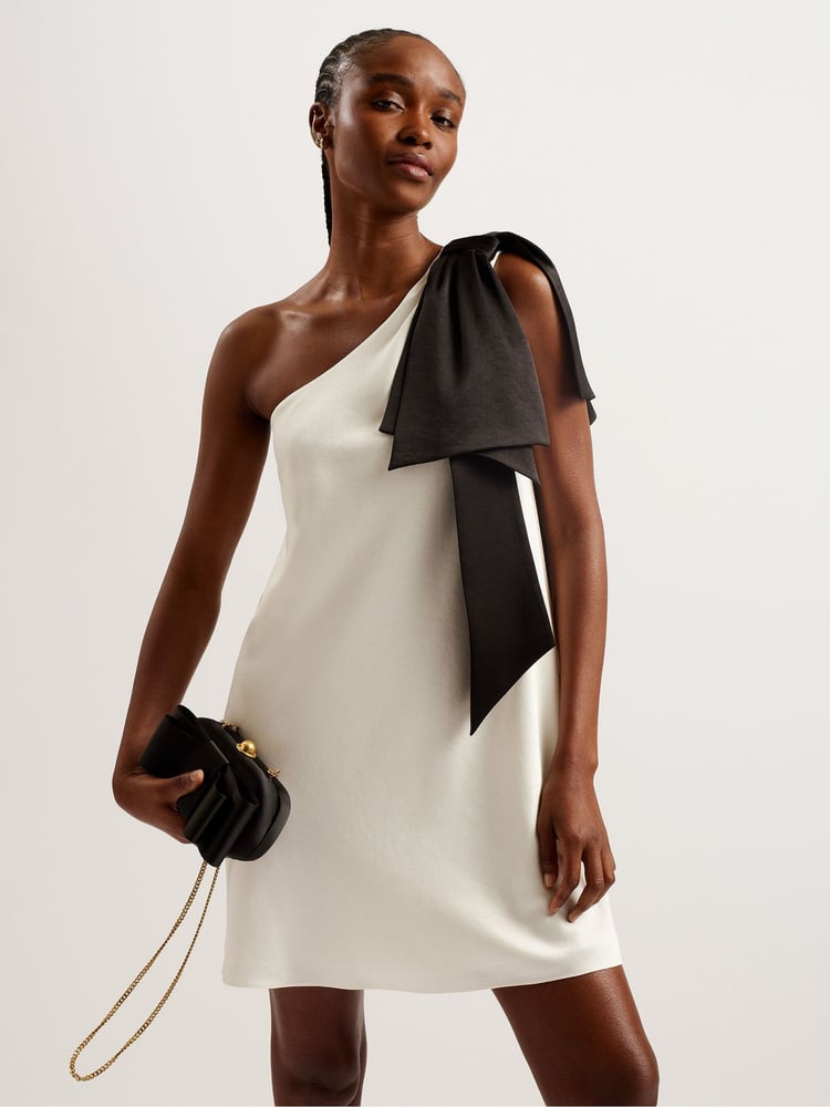 Ted Baker Cream Midori Ruched Mini Dress With Bow - Image 2 of 6
