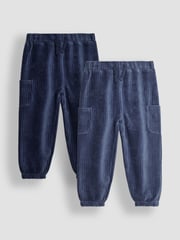 JoJo Maman Bébé Navy Blue & Denim Blue 2-Pack Velour Pocket Joggers - Image 1 of 7
