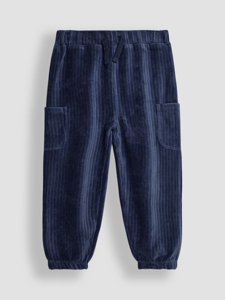 JoJo Maman Bébé Navy Blue & Denim Blue 2-Pack Velour Pocket Joggers - Image 2 of 7