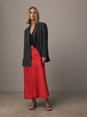 Red Satin Midi Skirt - Image 1 of 4