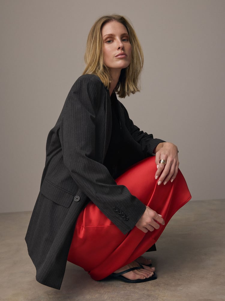 Red Satin Midi Skirt - Image 2 of 4
