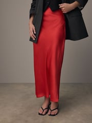 Red Satin Midi Skirt - Image 3 of 4