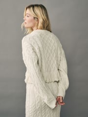 White Ecru Cable Knitted Fringe Crew Neck Jumper - Image 3 of 5