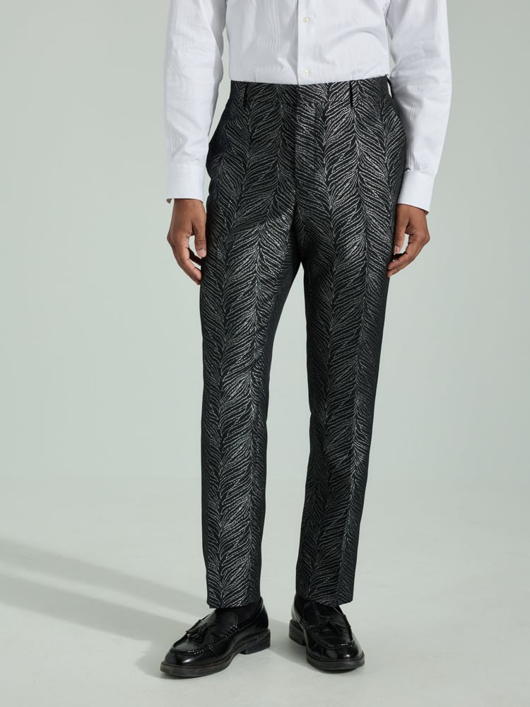 Black Slim Fit Textured Print Tuxedo Suit Trousers - Image 1 of 10
