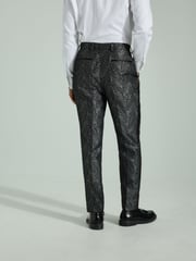 Black Slim Fit Textured Print Tuxedo Suit Trousers - Image 2 of 10