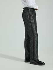 Black Slim Fit Textured Print Tuxedo Suit Trousers - Image 3 of 10