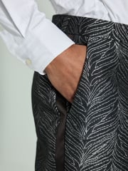 Black Slim Fit Textured Print Tuxedo Suit Trousers - Image 4 of 10