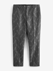 Black Slim Fit Textured Print Tuxedo Suit Trousers - Image 6 of 10