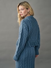 Blue Indigo Cable Knitted Fringe Crew Neck Jumper - Image 4 of 8