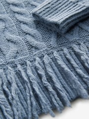 Blue Indigo Cable Knitted Fringe Crew Neck Jumper - Image 7 of 8
