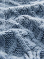 Blue Indigo Cable Knitted Fringe Crew Neck Jumper - Image 8 of 8