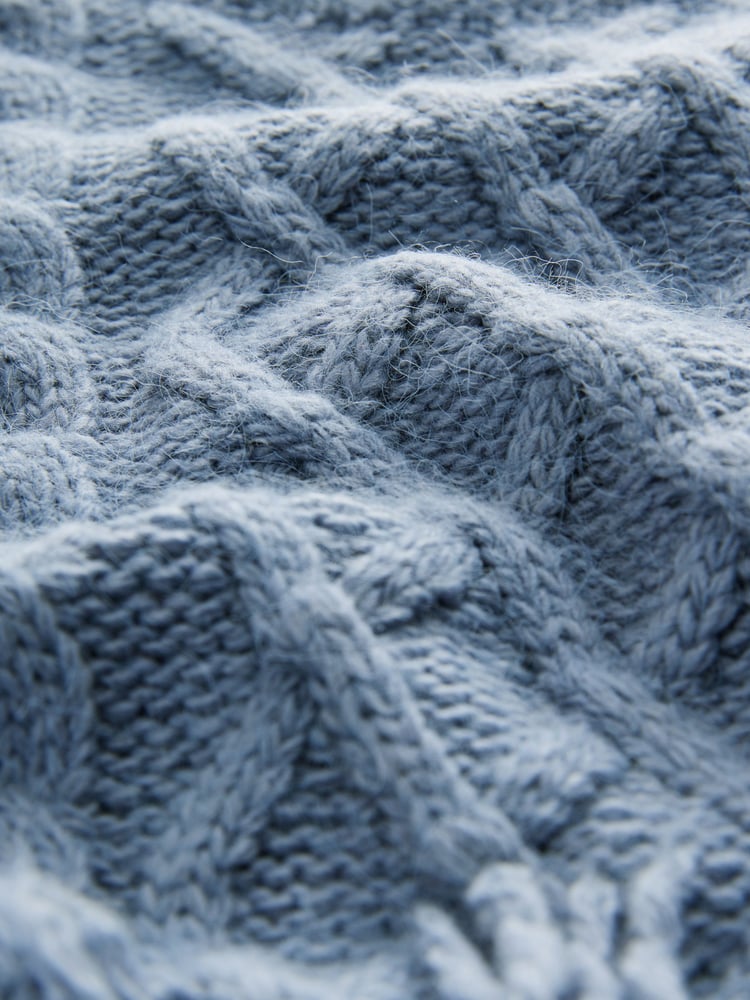 Blue Indigo Cable Knitted Fringe Crew Neck Jumper - Image 8 of 8