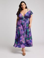 Yours Curve Purple YOURS LONDON  Floral Bardot Maxi Dress - Image 1 of 4