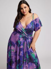 Yours Curve Purple YOURS LONDON  Floral Bardot Maxi Dress - Image 2 of 4