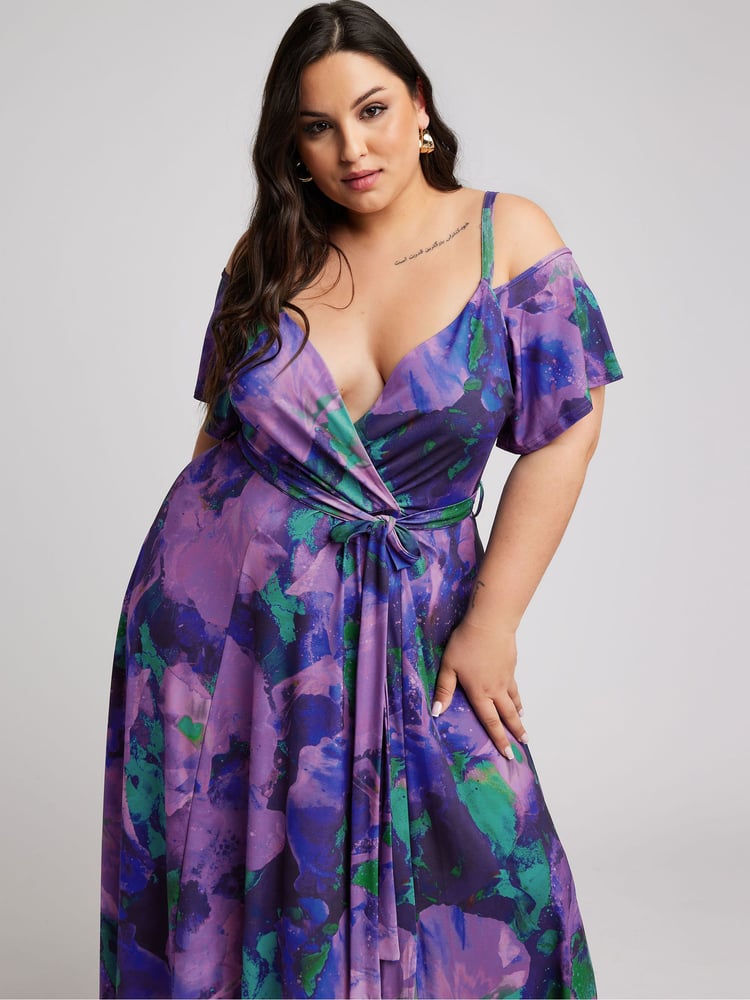 Yours Curve Purple YOURS LONDON  Floral Bardot Maxi Dress - Image 2 of 4