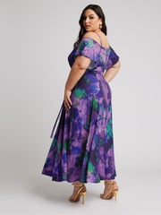 Yours Curve Purple YOURS LONDON  Floral Bardot Maxi Dress - Image 3 of 4