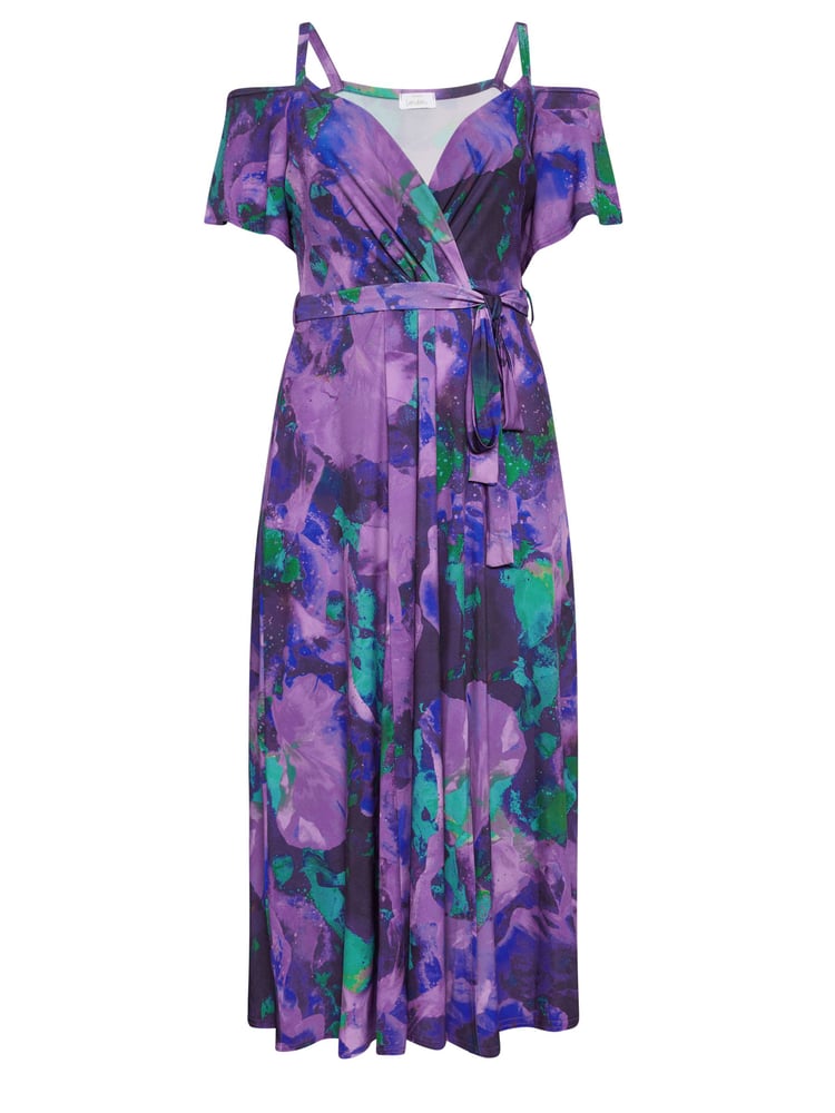 Yours Curve Purple YOURS LONDON  Floral Bardot Maxi Dress - Image 4 of 4