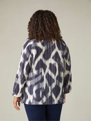 Live Unlimited Blue Curve Geo Print Tie Neck Blouse - Image 6 of 8