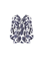 Live Unlimited Blue Curve Geo Print Tie Neck Blouse - Image 7 of 8