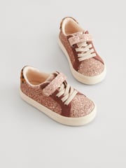 Rose Gold Glitter Wide Fit (G) Elastic Lace Trainers - Image 1 of 4
