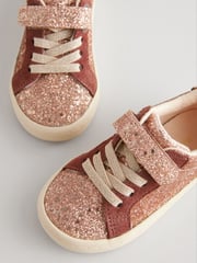 Rose Gold Glitter Wide Fit (G) Elastic Lace Trainers - Image 4 of 4