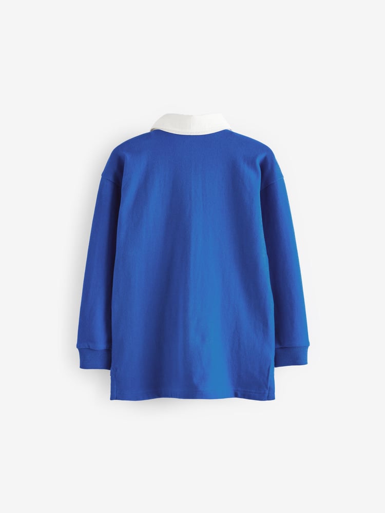 Cobalt Blue Long Sleeve Rugby 100% Cotton Polo Shirt (3-16yrs) - Image 1 of 1