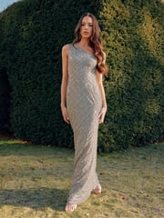 Ro&Zo Grey One Shoulder Beaded Dress - Image 1 of 9