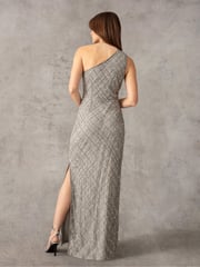 Ro&Zo Grey One Shoulder Beaded Dress - Image 3 of 9