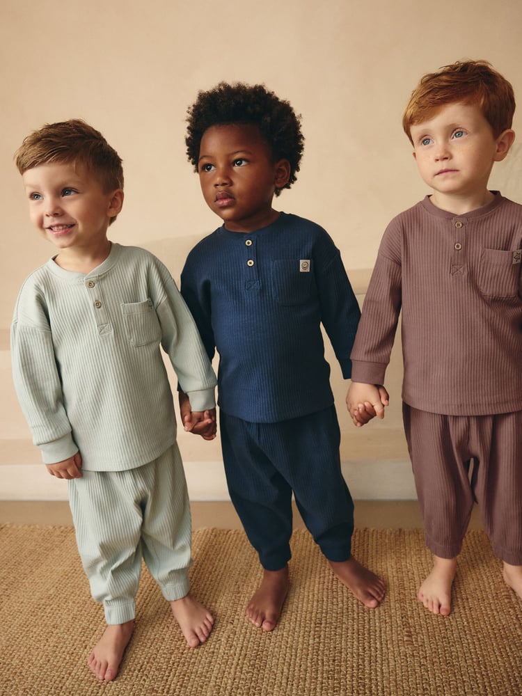 Navy/Camel Plain 3 Pack Relaxed Fit Pyjamas (9mths-12yrs) - Image 1 of 12 Navy/Camel Plain 3 Pack Relaxed Fit Pyjamas (9mths-12yrs) - Image 1 of 12