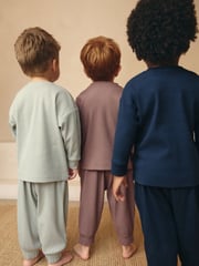 Navy/Camel Plain 3 Pack Relaxed Fit Pyjamas (9mths-12yrs) - Image 3 of 12