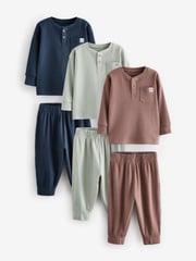 Navy/Camel Plain 3 Pack Relaxed Fit Pyjamas (9mths-12yrs) - Image 4 of 12