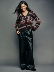 Black Christmas Patterned Button Up Knitted Cardigan - Image 2 of 6