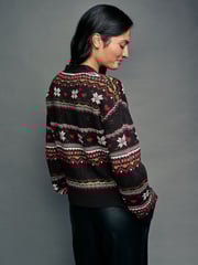 Black Christmas Patterned Button Up Knitted Cardigan - Image 3 of 6