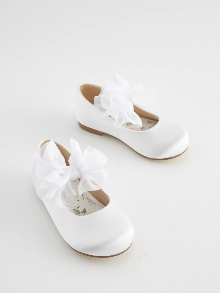 White Wide Fit (G) Mary Jane Bridesmaid Bow Occasion Shoes - Image 1 of 5
