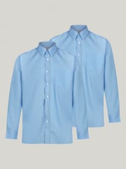 Trutex Blue Regular Fit Long Sleeve 2 Pack School Shirts - Image 1 of 7