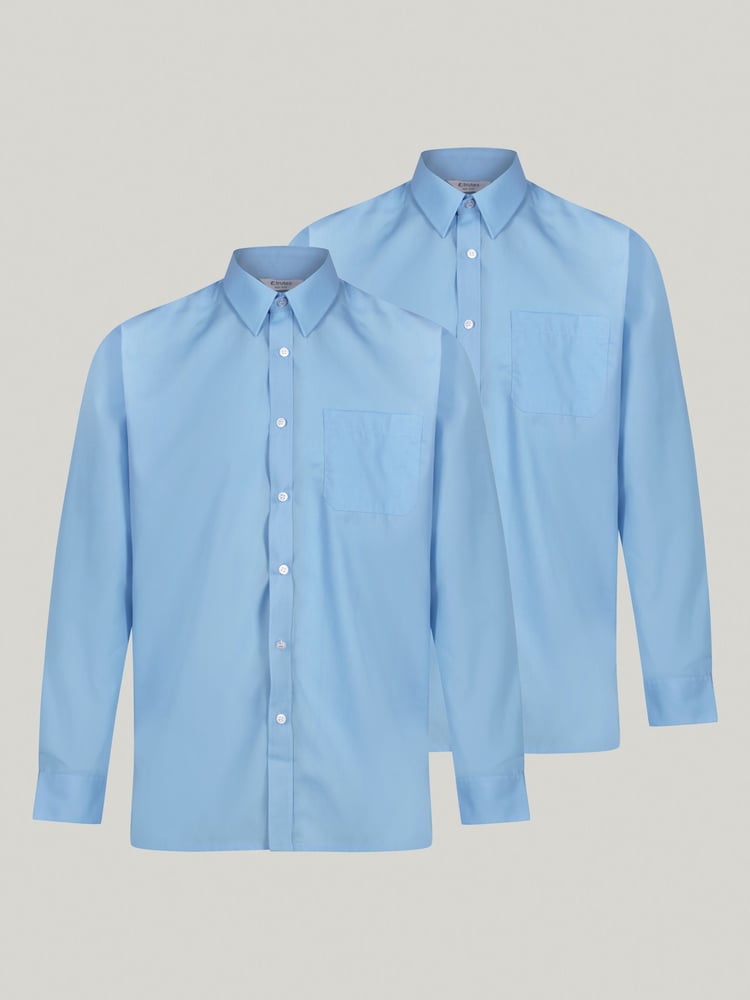 Trutex Blue Regular Fit Long Sleeve 2 Pack School Shirts - Image 1 of 7