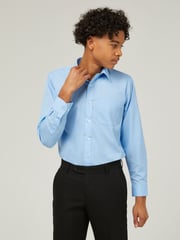 Trutex Blue Regular Fit Long Sleeve 2 Pack School Shirts - Image 4 of 7